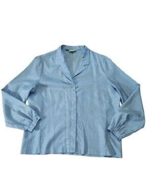 Vintage SILKHANA Lady Manhattan Plus Size 16 Light Blue Button-Front Blouse Top